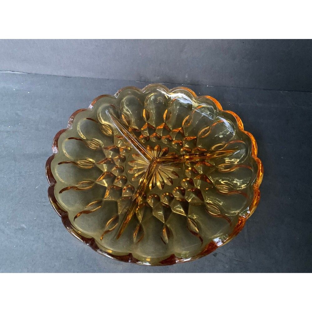 Anchor Hocking Fairfield 8 3/4" Amber Relish Dish 3 Sections . Circa 1972-77